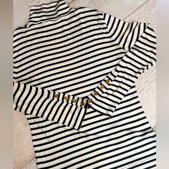 Tory Burch Stripe Turtleneck medium button cuffs long length black cream - Picture 8 of 16